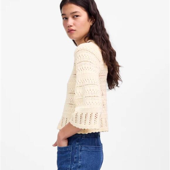 NWT Madewell Scalloped-Trim Sweater Tee In Sand Size XS - Picture 2 of 8